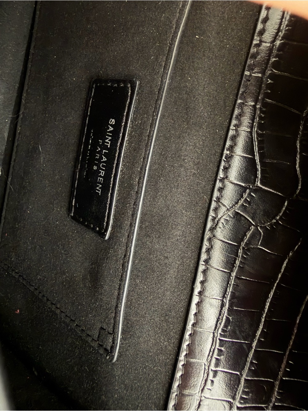 Saint Laurent Black Croc-Embossed Shoulder Bag with Silver YSL Hardware - Picture 3 of 9